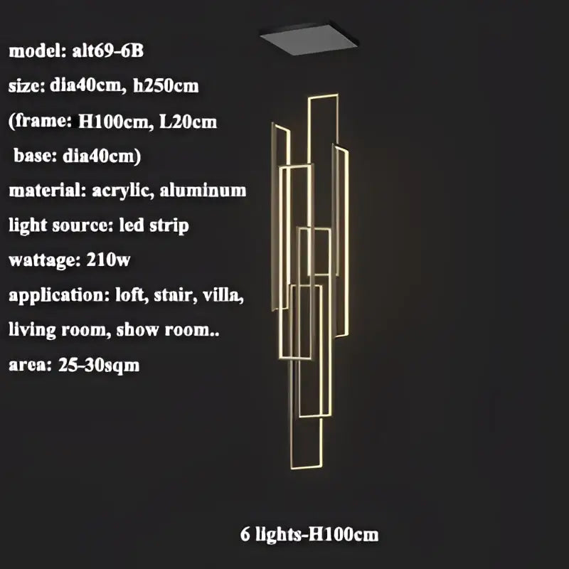 Modern gold-accented decorbites led rectangle pendant lighting with acrylic and aluminum frame for staircase decor