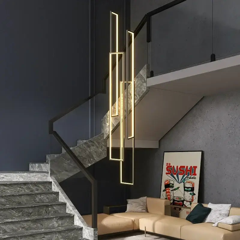 Modern gold-accented decorbites led rectangle staircase chandeliers pendant lighting for living room decor