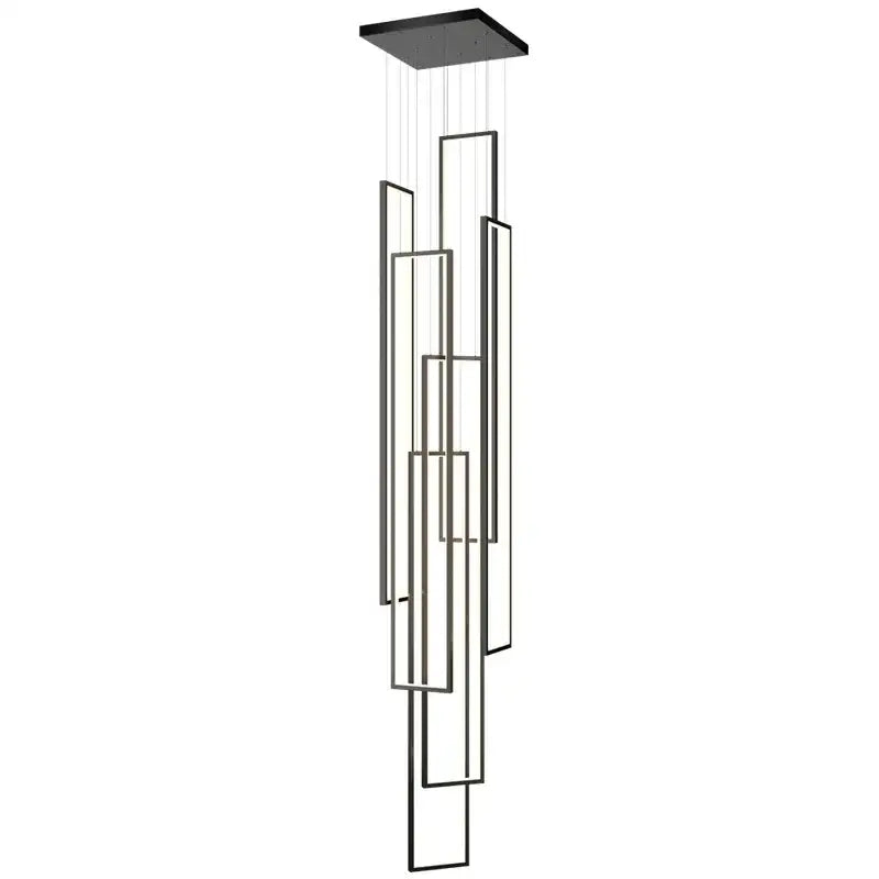 Modern black decorbites led rectangle pendant light with layered geometric frames for staircase and living room decor