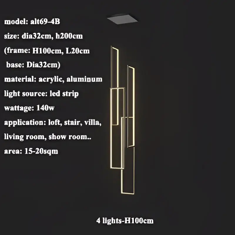 Modern minimalist decorbites led rectangle staircase chandelier with warm golden vertical panels for living room decor