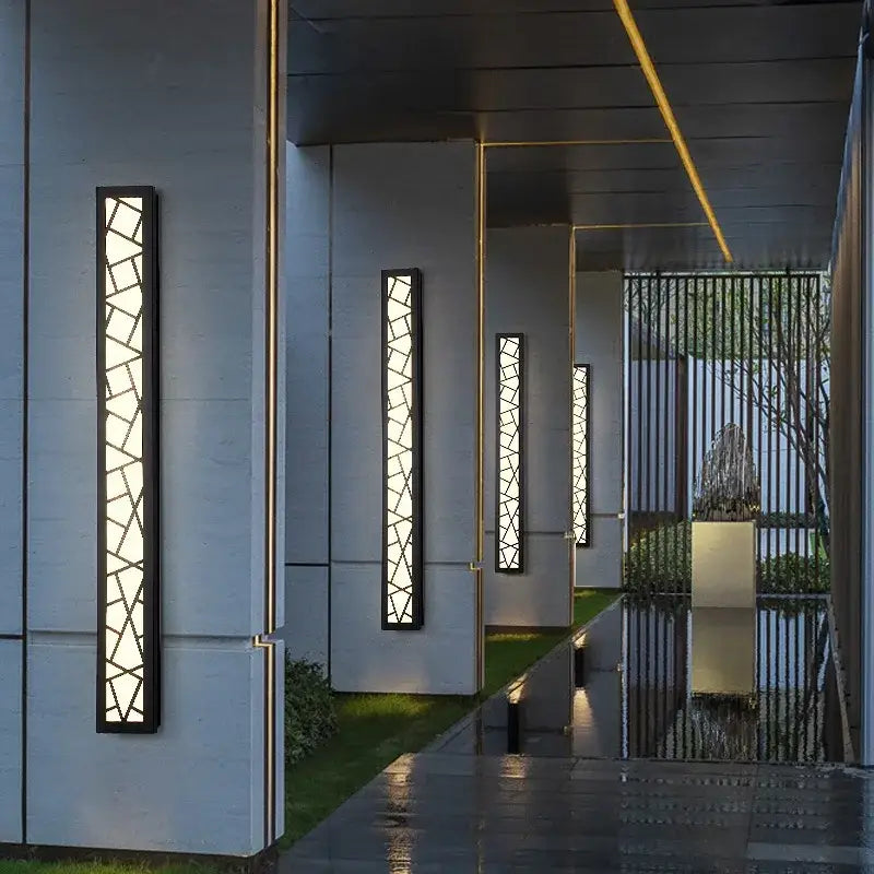 Modern black-framed decorbites led rectangle wall lamp with geometric illuminated glass panels for parlor stairs sconce