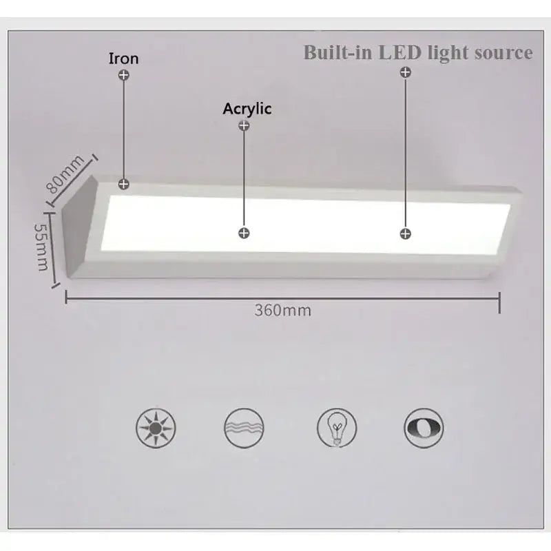 White rectangular decorbites led rectangle wall lamp with sleek acrylic diffuser and iron mounting frame for bedside use