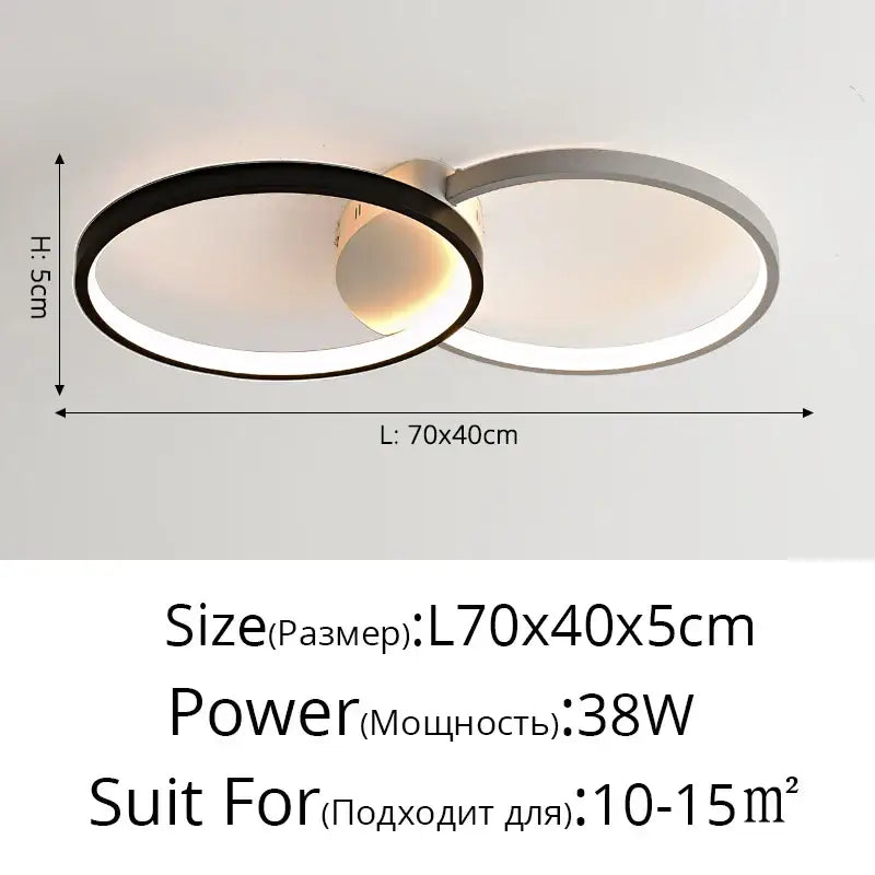 Modern minimalist decorbites led rectangular chandelier with two interlocking black and silver metallic rings for living room