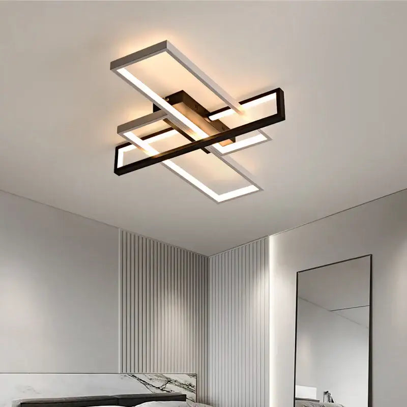 Decorbites led rectangular chandelier with black and brushed gold geometric frames featuring integrated led lighting for living room