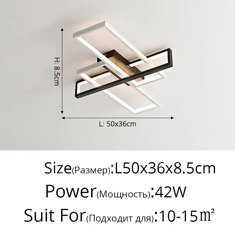 DecorBites led rectangular chandelier with intersecting black and white frames for living room and bedroom lighting