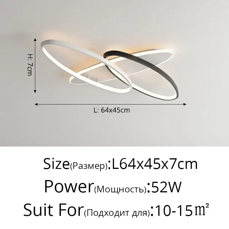 Modern minimalist decorbites led rectangular chandelier with interlocking black and white metal rings for living room or bedroom