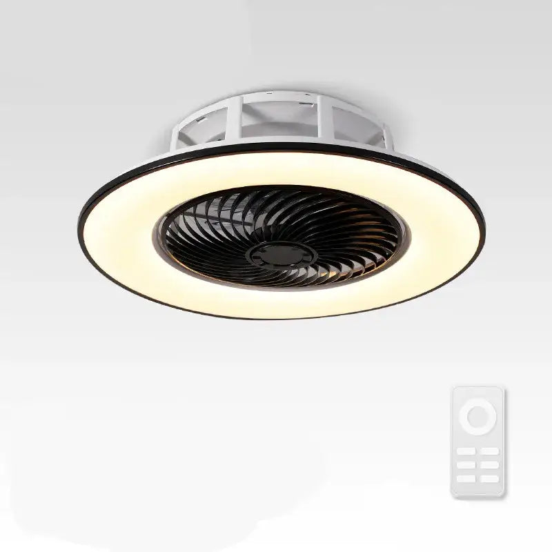 Modern circular ceiling fan with integrated led lighting in white and black for bedroom by decorbites led remote control