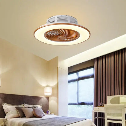 Modern DecorBites led remote control ceiling fan with integrated lighting, copper blade assembly, and white circular frame