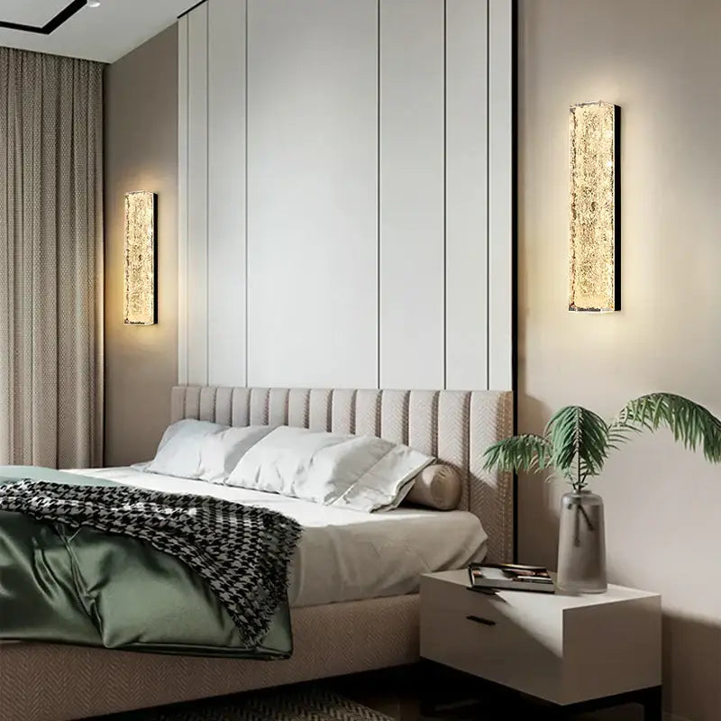 Gold-toned decorbites led resin wall lamp with textured crystalline surface for bedroom and living room wall lighting