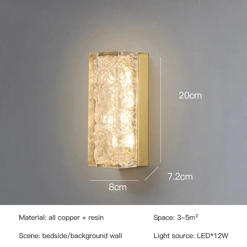 Gold-toned decorbites led resin wall lamp with textured resin panel and copper frame for bedroom and living room