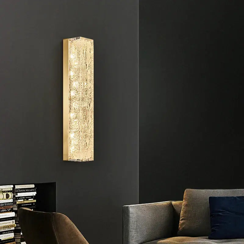 Gold-toned decorbites led resin wall lamp with textured translucent glass panel diffusing warm light for bedroom and living room