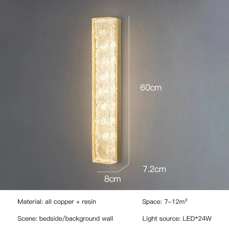 DecorBites™ led resin wall lamp with textured resin body and polished copper frame for bedroom and living room decor