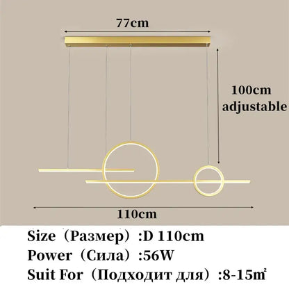 Modern gold-finished decorbites led restaurant chandelier with circular accents and adjustable hanging length for dining rooms