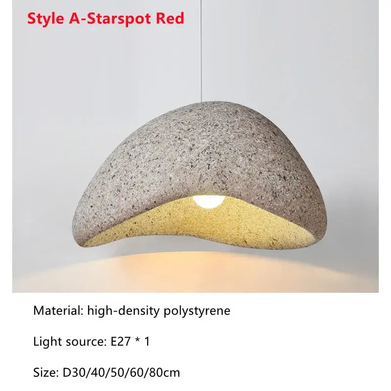 A modern curved pendant light in grayish-red high-density polystyrene with integrated warm glow decorbites led restaurant