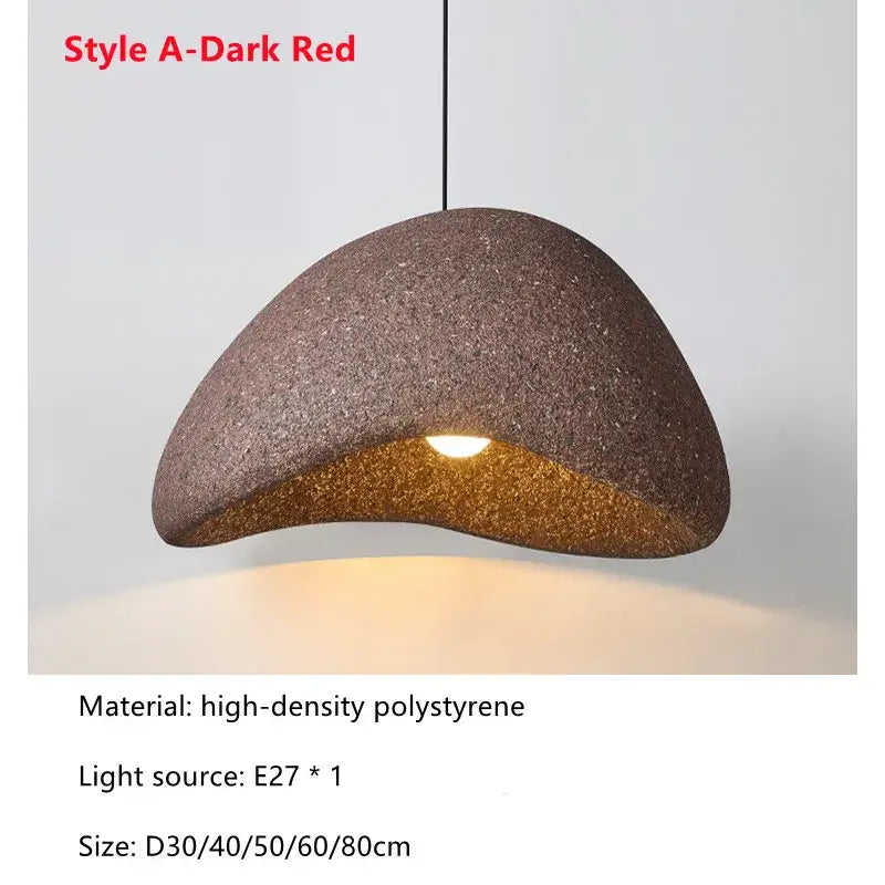 Dark red semi-circular decorbites led restaurant pendant light made of high-density polystyrene with warm interior glow