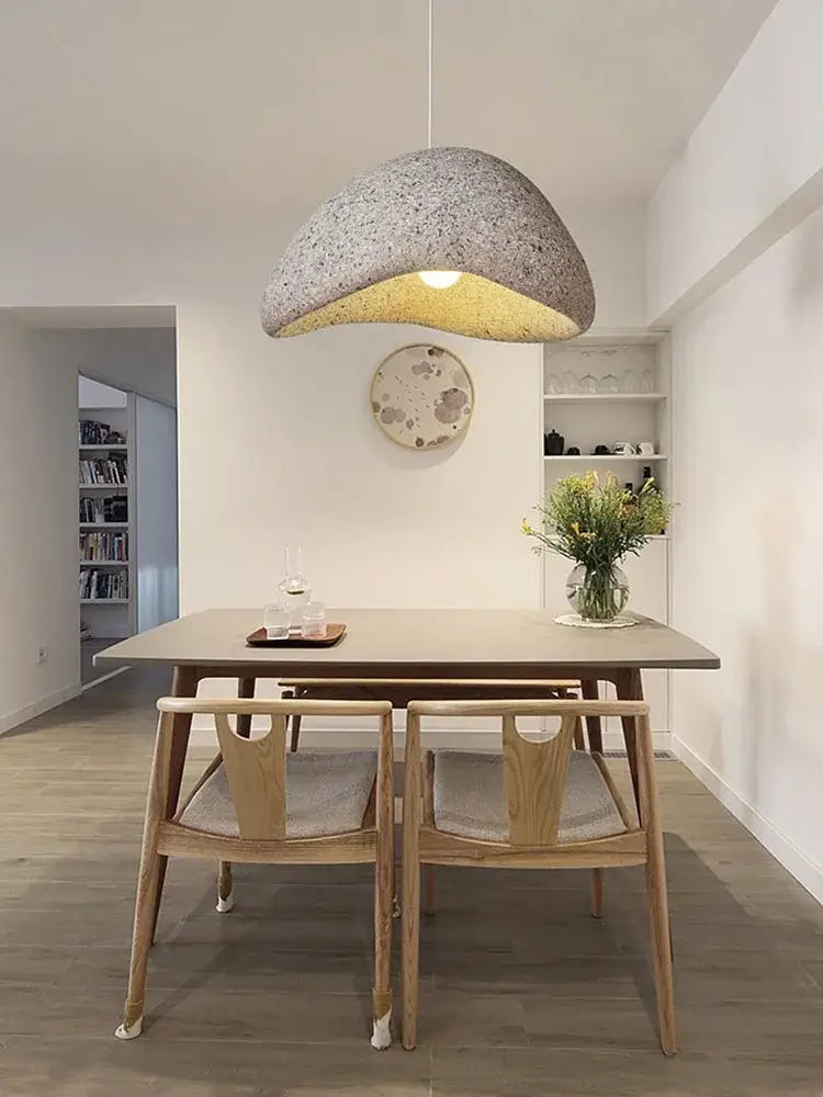 DecorBites led restaurant pendant light textured gray stone with warm yellow interior glow for home and cafe decor
