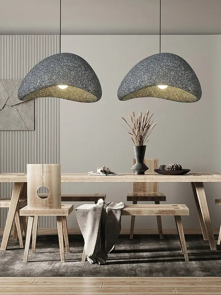 Two gray speckled dome-shaped pendant lights from DecorBites led restaurant pendant for home and cafe decor