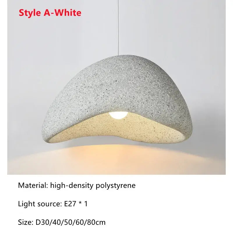 A modern curved pendant light in textured white high-density polystyrene with warm glow for decorbites led restaurant use