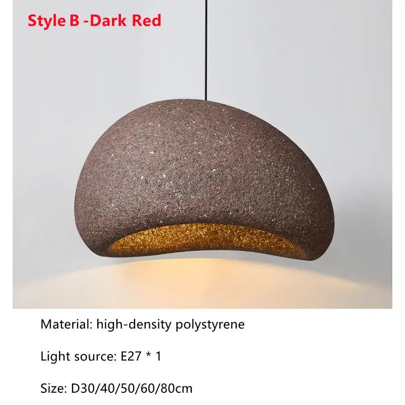 Dark red semi-spherical pendant light with textured high-density polystyrene and gold interior from DecorBites LED restaurant pendant