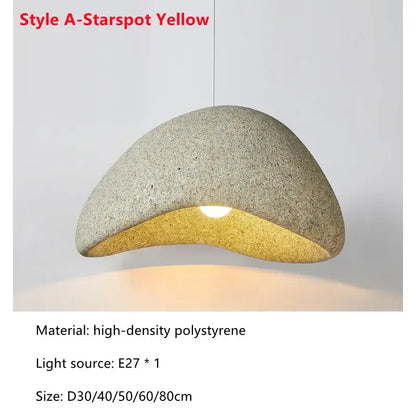 A modern curved pendant light in grayish-yellow textured high-density polystyrene with e27 bulb for decorbites led restaurant use