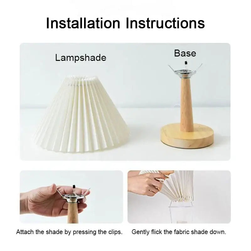White pleated fabric lampshade of decorbites led retro table lamp for interior lighting and usb desk night light
