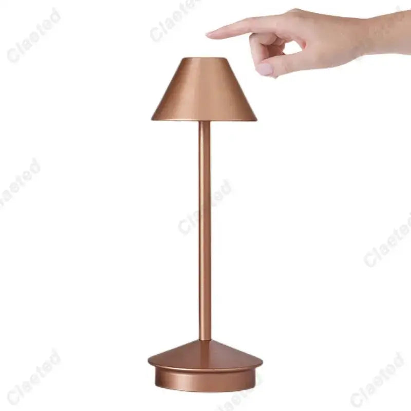 Copper-finished table lamp with sleek minimalist design and conical shade decorbites led retro touch sensor light