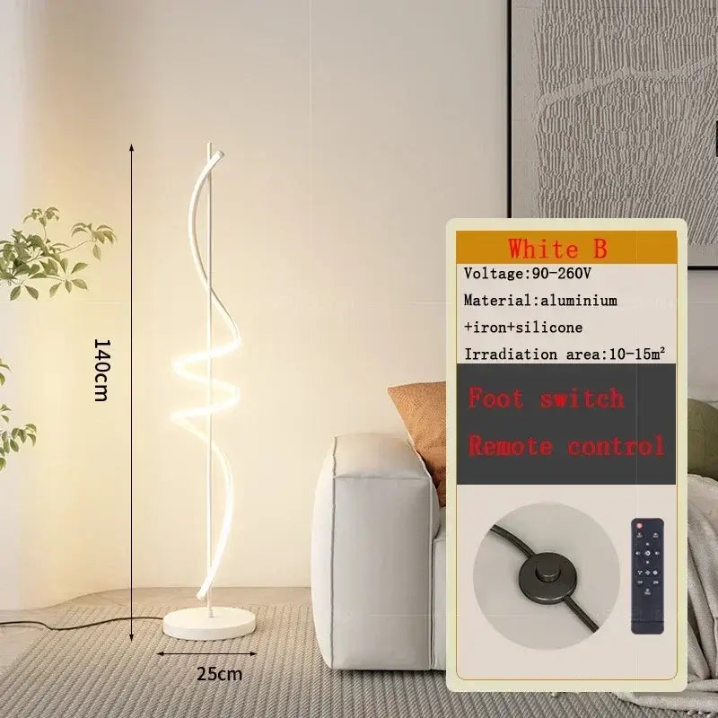 White spiral decorbites led revolve floor lamp with aluminum silicone design foot switch and remote control for indoor decor