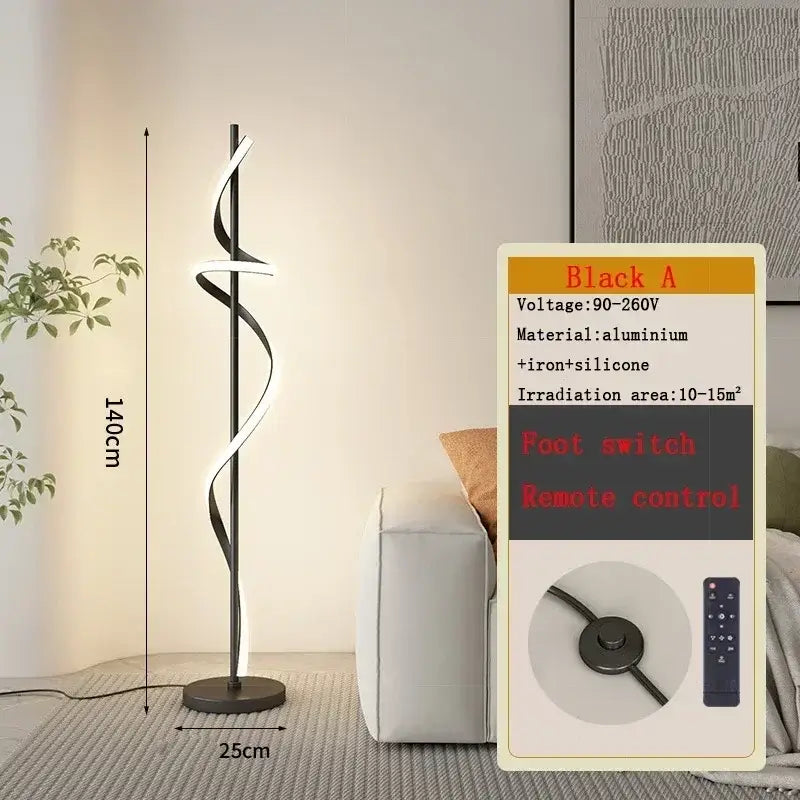 Black decorbites led revolve spiral floor lamp with aluminum iron frame and silicone accents for indoor decor