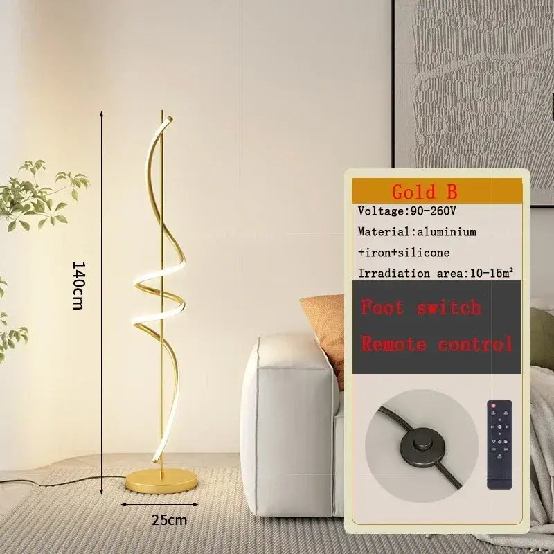 Gold b spiral floor lamp decorbites led revolve with sleek aluminum and iron-silicone design for indoor decor