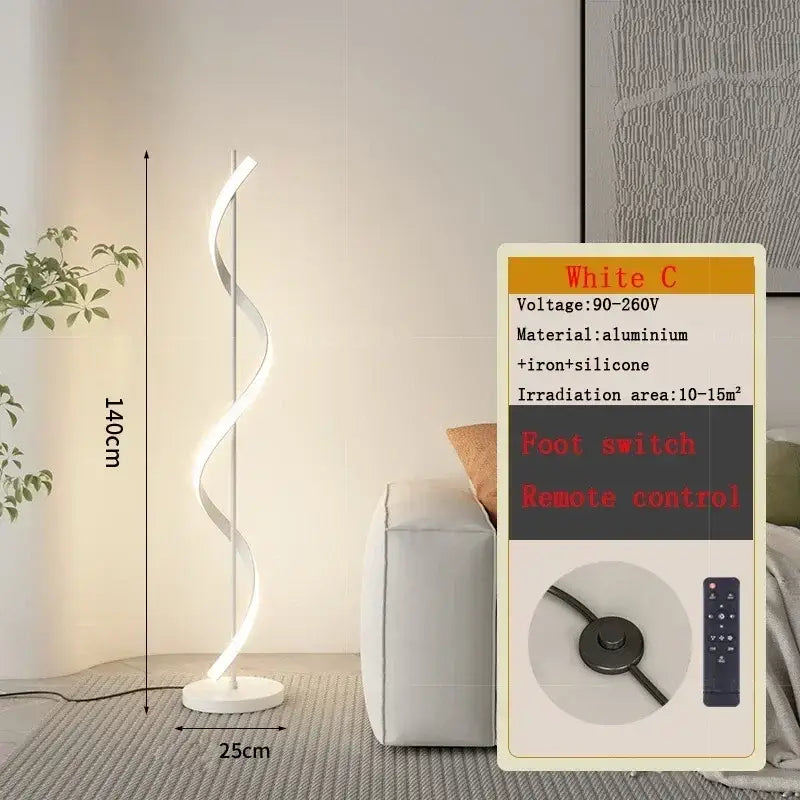 A sleek white aluminum and silicone decorbites led revolve floor lamp with spiral design for indoor decor
