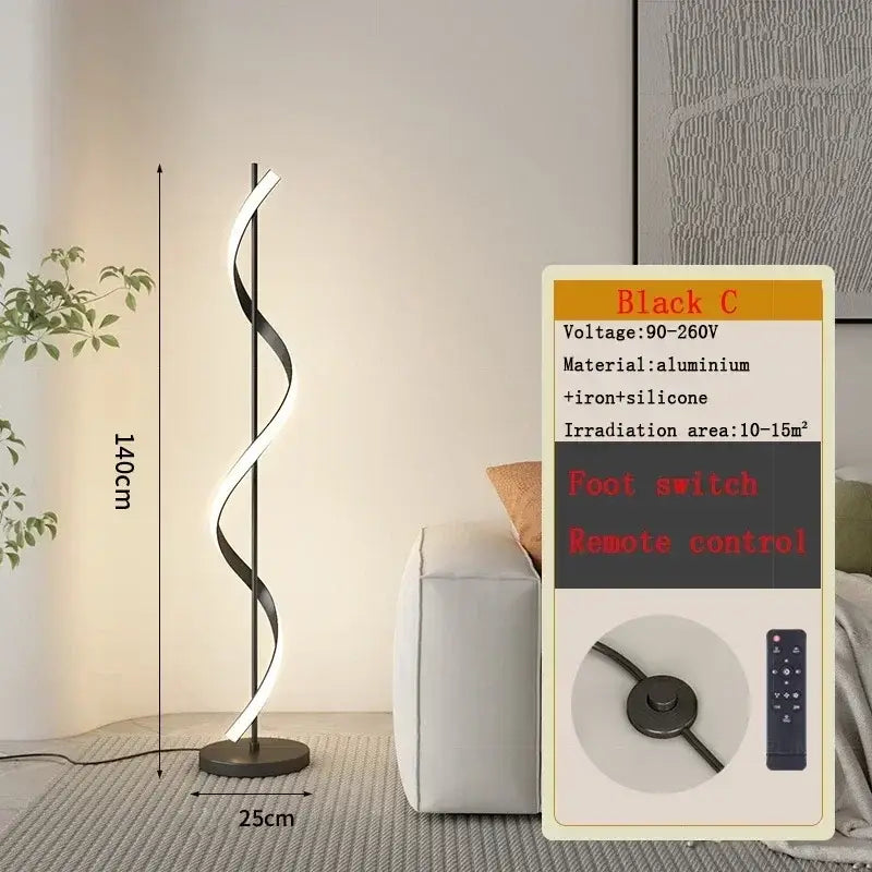 Black c spiral decorbites led revolve floor lamp with aluminum iron-silicone design and illuminated curved light strip