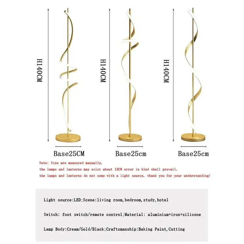 Gold spiral floor lamp with sleek twisted design and circular base decorbites led revolve floor lamp for indoor decor