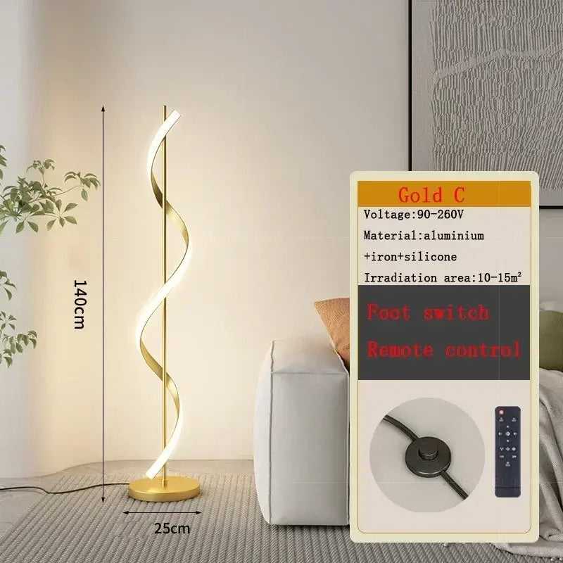 Gold c spiral floor lamp by decorbites led revolve with sleek aluminum and silicone design for indoor decor use
