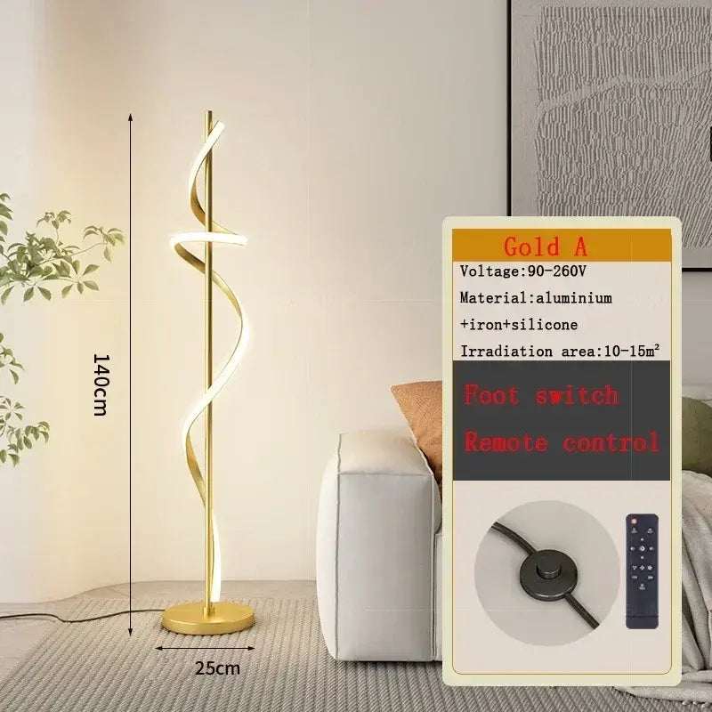 Gold decorbites led revolve floor lamp with spiral aluminum and silicone design emitting warm light for indoor decor