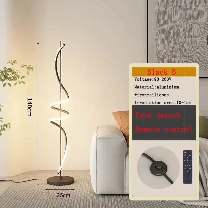 Black b spiral decorbites led revolve floor lamp with aluminum iron frame and warm silicone light strip for indoor decor