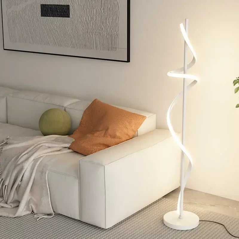 White spiral led floor lamp with sleek modern design by DecorBites led revolve for indoor bedroom living study decor