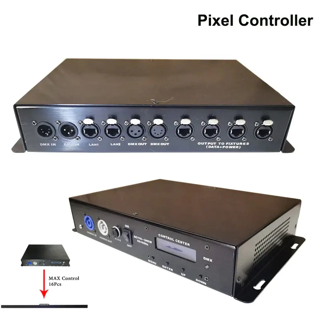 Black metal decorbites led pixel bar controller with multiple dmx ports and lcd screen for pixel bar light control