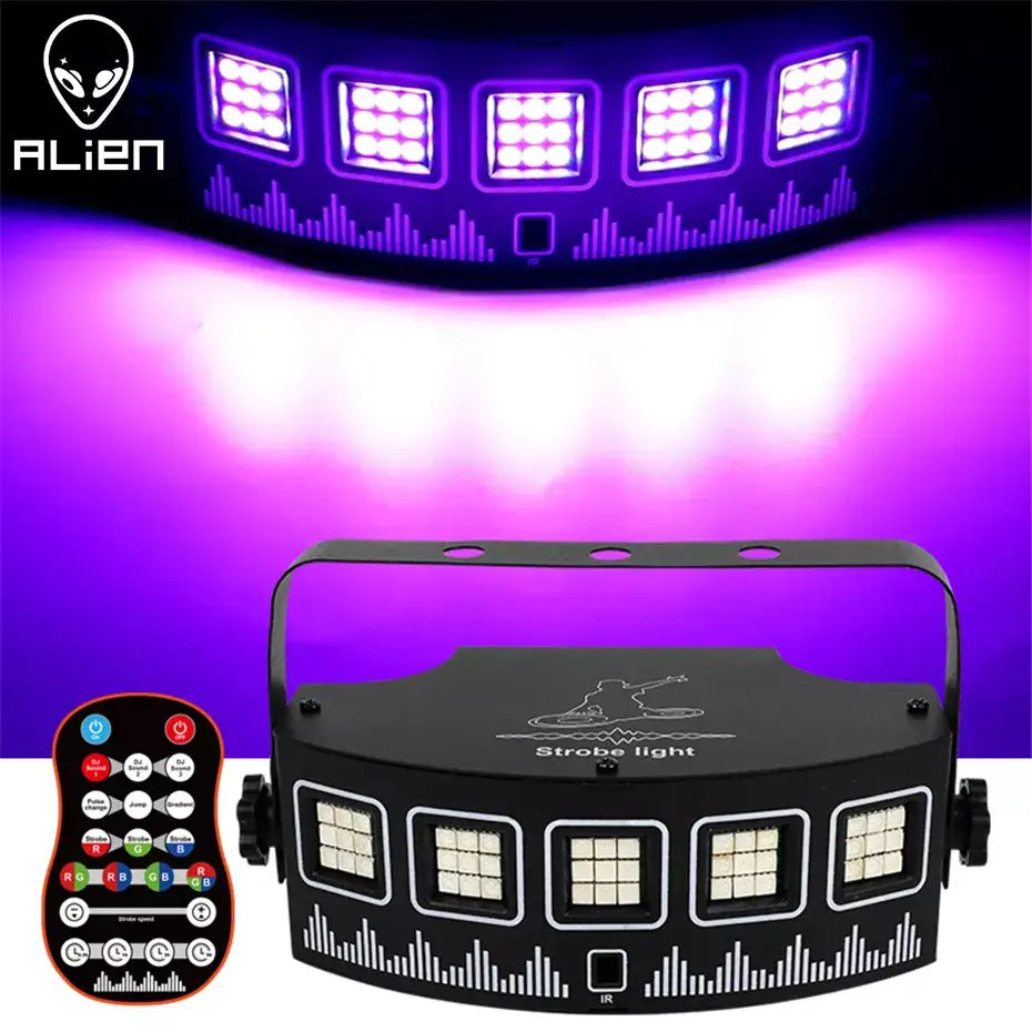 Black DecorBites led rgb disco strobe light with five LED panels and remote control for party stage lighting