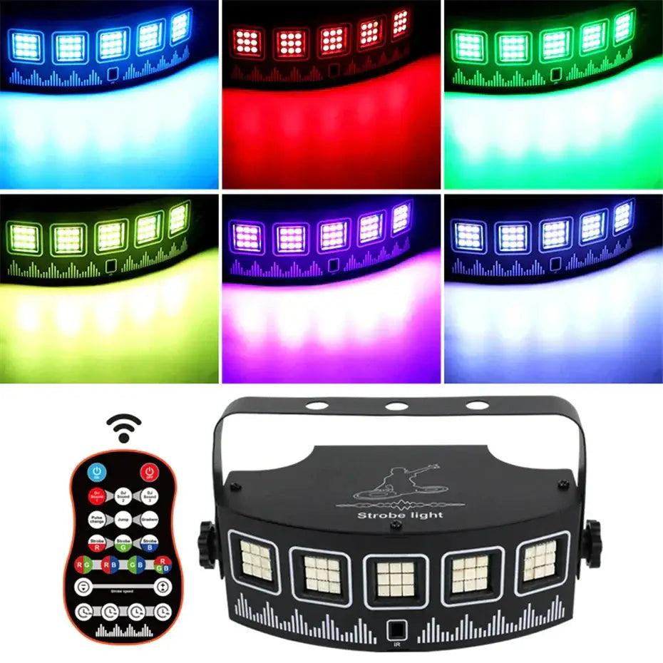 Black decorbites led rgb disco strobe light with five square panels and remote for color-changing rgb disco effects