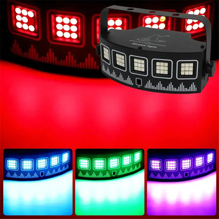 Black rectangular decorbites led rgb disco strobe light with five square led panels and handle for party use