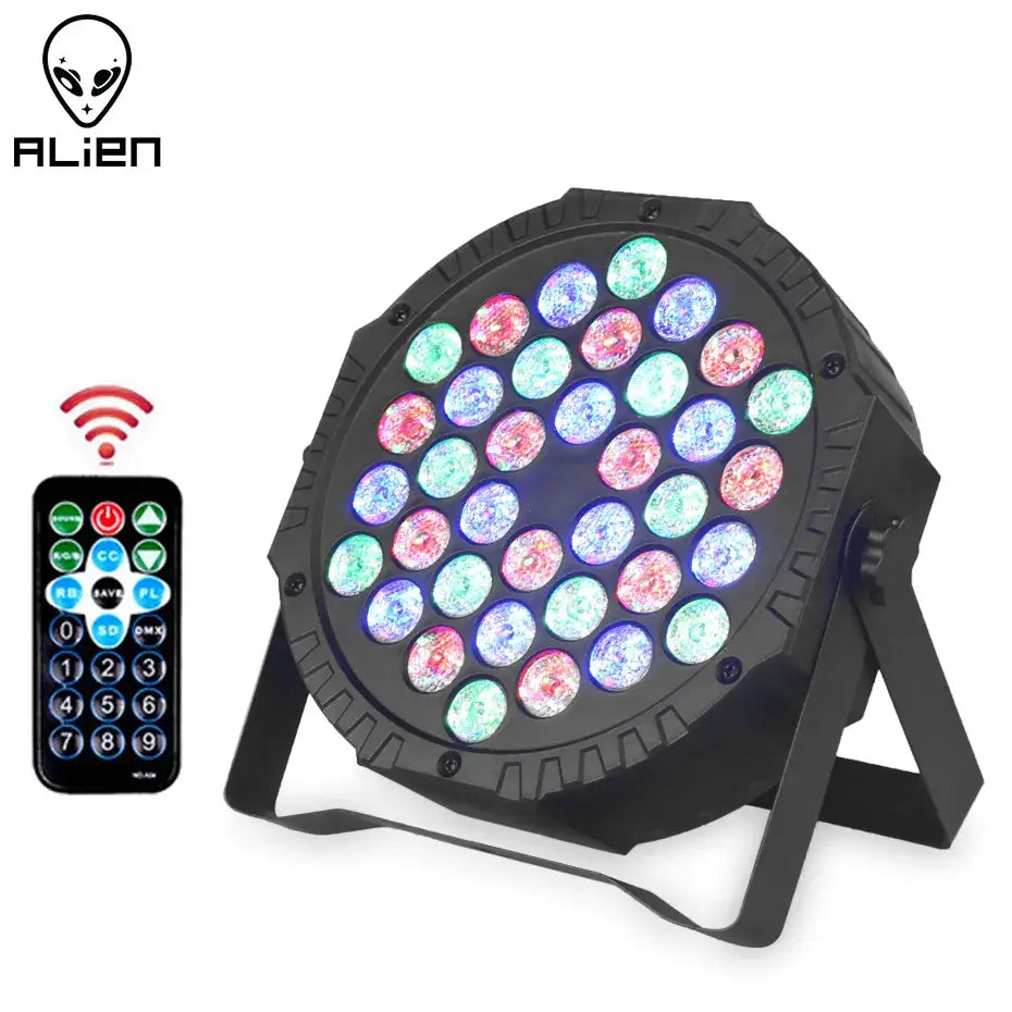 Black alien brand led rgb dmx512 par light with 36 colorful textured spotlights for dj disco party wedding club show