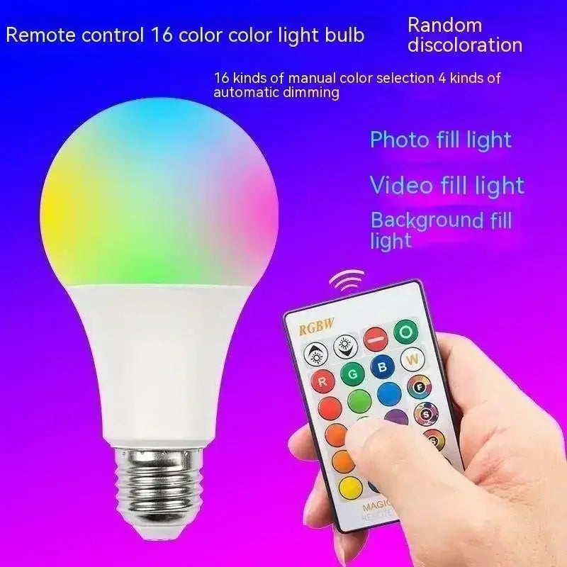Decorbites led rgb smart bulb with metallic base glowing in 16 colors controlled by remote for bedroom decor mood light