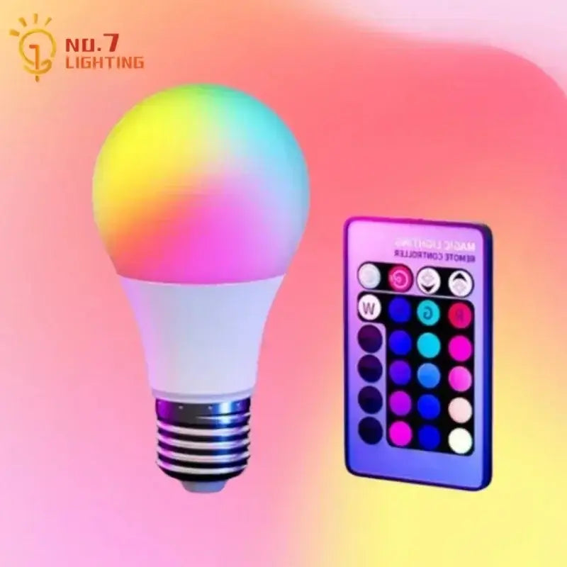 Decorbites led rgb smart bulb with white plastic body and metallic base and remote for bedroom mood lighting