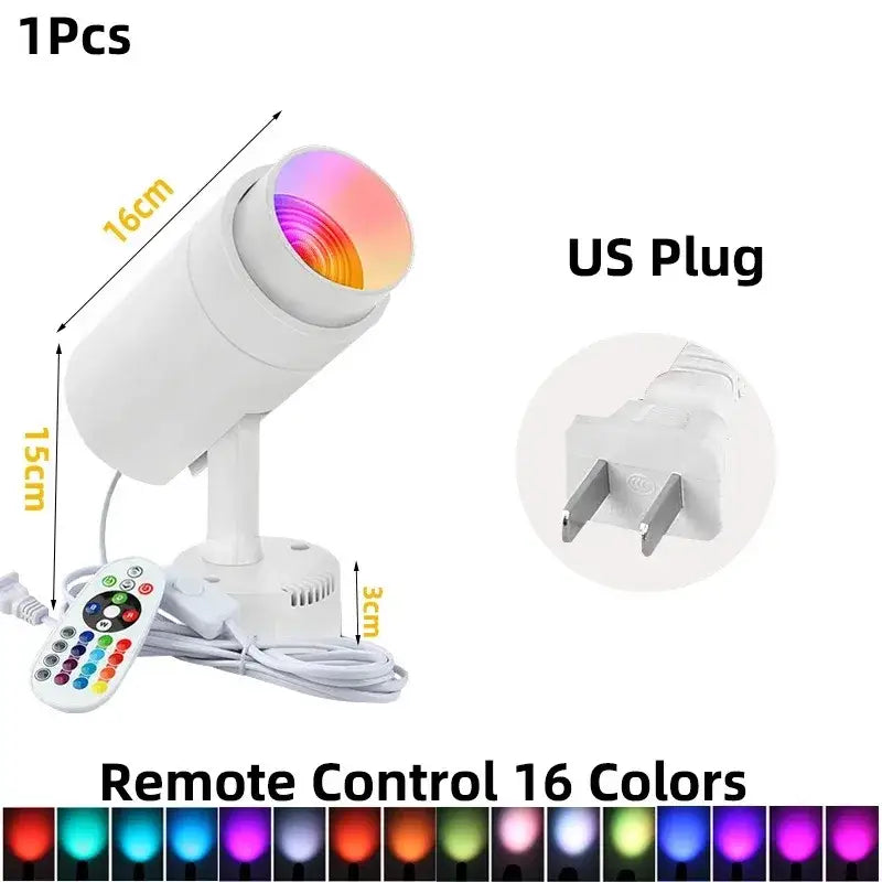 White cylindrical decorbites led rgb spotlight with remote control for 16 color settings in ktv bar disco lighting