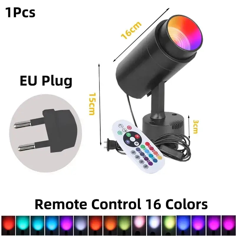 Black decorbites led rgb spotlight with 16cm length eu plug and remote for 16 color options in ktv bar disco lighting