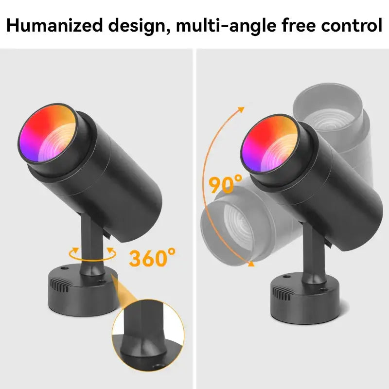 Black cylindrical decorbites led rgb spotlight with colorful lens and adjustable 360-degree rotation for ktv bar lighting