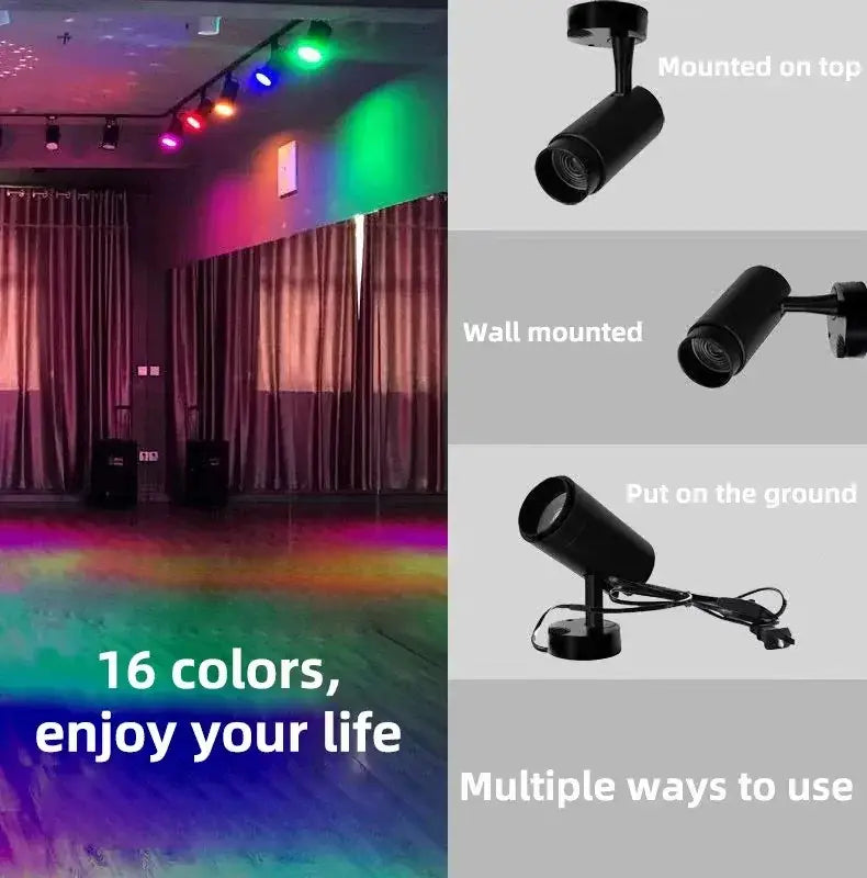 Black cylindrical decorbites led rgb spotlight with adjustable heads for multi-color ktv bar disco lighting