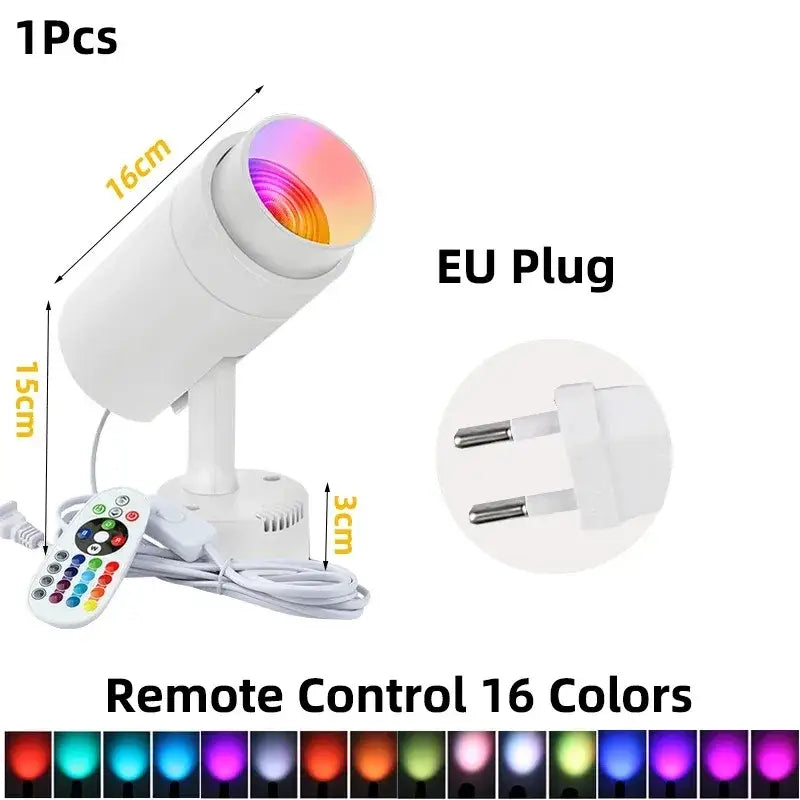 White decorbites led rgb spotlight with eu plug remote control 16cm length 3cm base for ktv bar disco lighting
