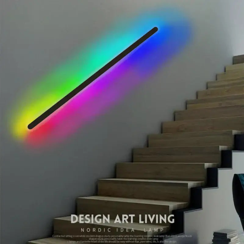 A sleek black decorbites led rgb wall light emitting vibrant rainbow colors for bathroom mirror and bedside decor