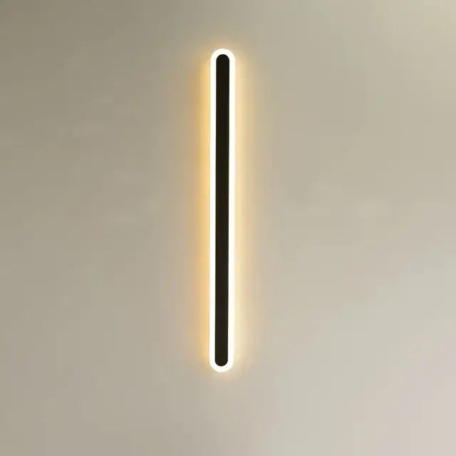 Modern black linear wall light with warm glowing led strip edges for bathroom mirror and bedroom decorbites led rgb wall light